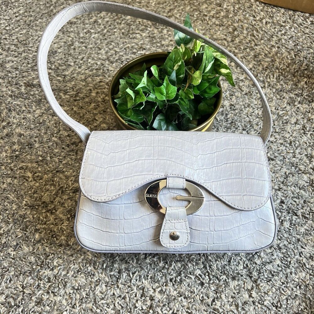 Vtg Y2k Guess Mini Small Baguette Shoulder Bag Purse Lilac Croc Embossed 90s